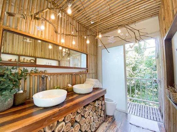กระจกห้องน้ำตกแต่งด้วยไม้